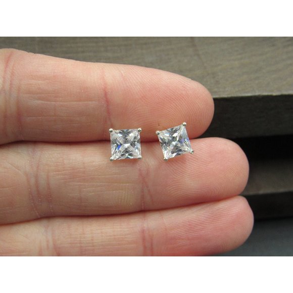 Jewelry - Sterling Silver Simple Brilliant Square Clear Gem CZ Stud Earrings